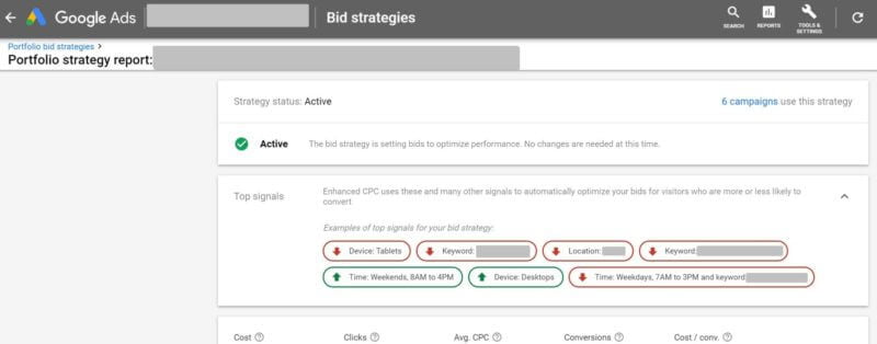 See the 'top signals' informing your Google Ads bidding strategies