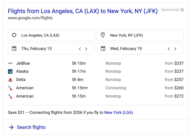 Google removes 'ads' and 'sponsored' labels from flight search results