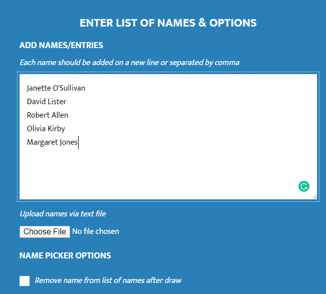 comment picker tool window asking to enter a list of names