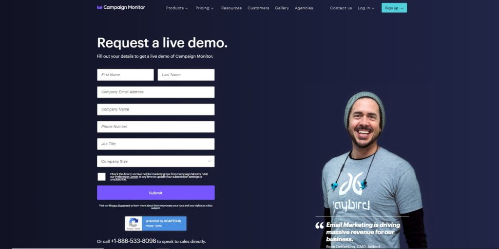Live Demo Landing Page by Campaign Monitor