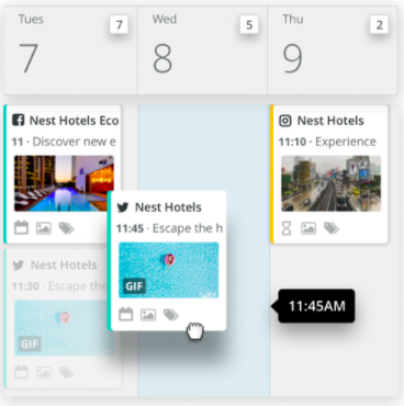 Hootsuite planner with social media posts scheduled for multiple networks