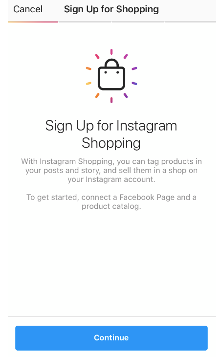 sign up page for Instagram shopping