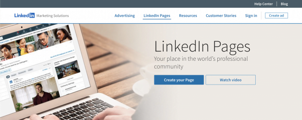 LinkedIn Pages section of LinkedIn Marketing Solutions website
