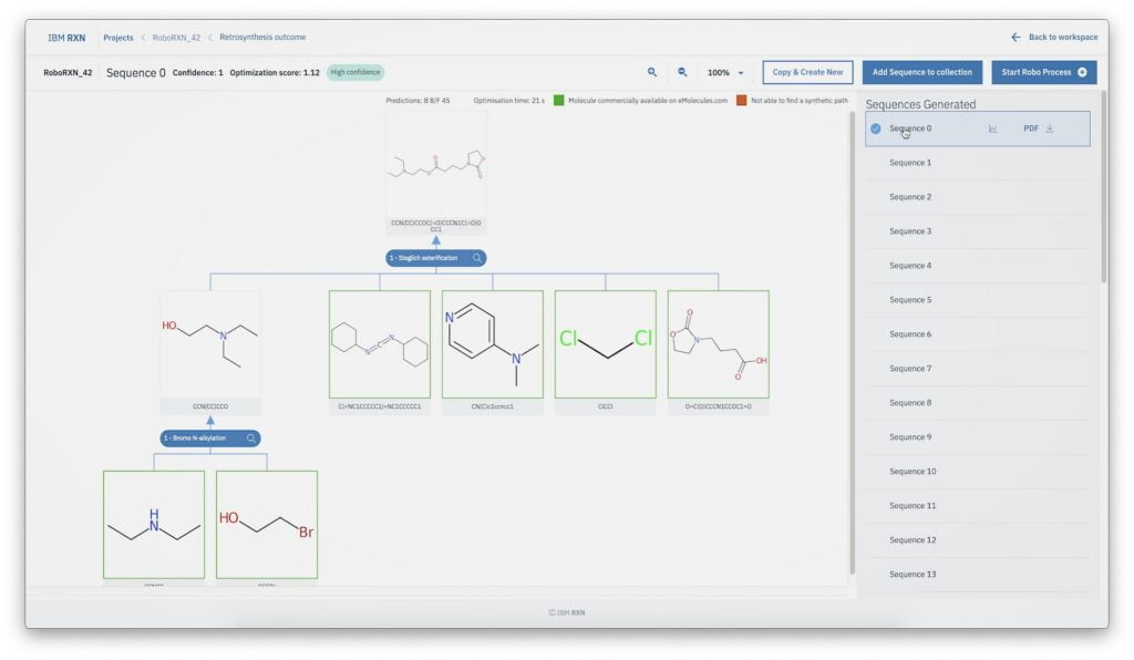 A screenshot of IBM's RoboRXN platform, which lets scientists draw the skeletal structure of the molecular compounds they want to make.