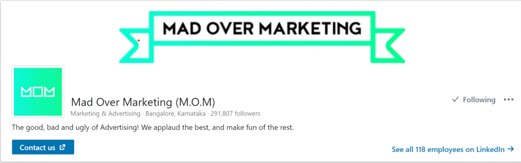 Mad Over Marketing (MOM) LinkedIn page
