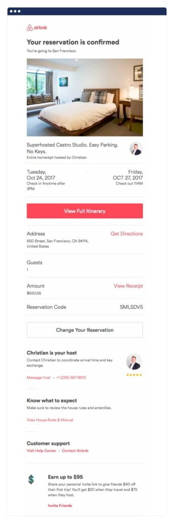 Airbnb post-purchase email