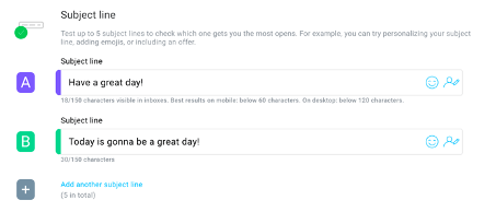An example of A/B subject line testing using GetResponse.