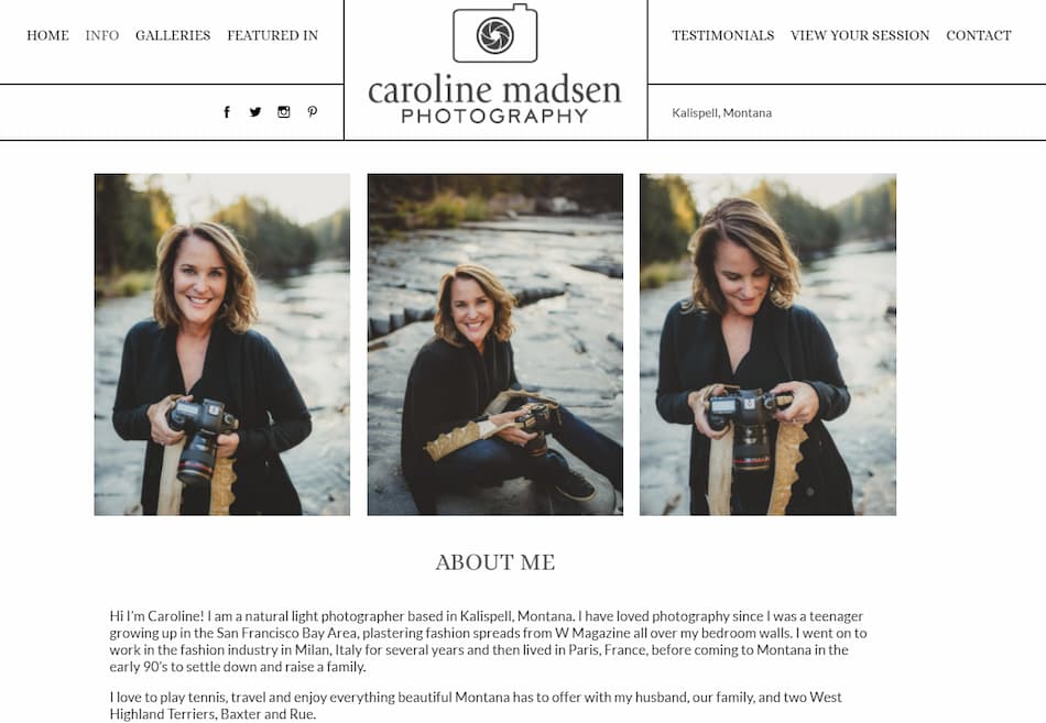 Caroline Madsen Photographer About Me Page.