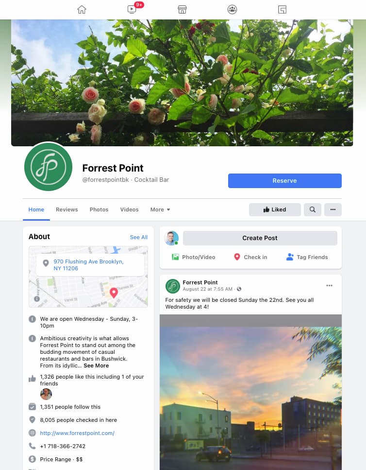 Which one tells your story better – is it your Facebook page? Example Forrest Point, Bushwick.