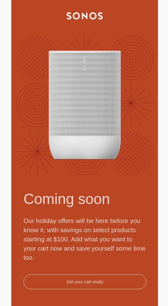 Coming soon promotional email from Sonos.