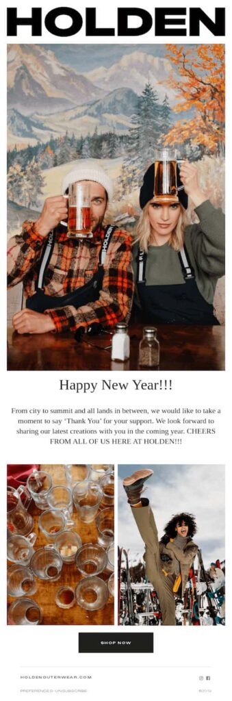 Example of a New Year's email from Holden.