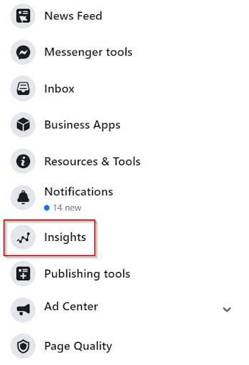 Navigating to the Facebook page “Insights” dashboard